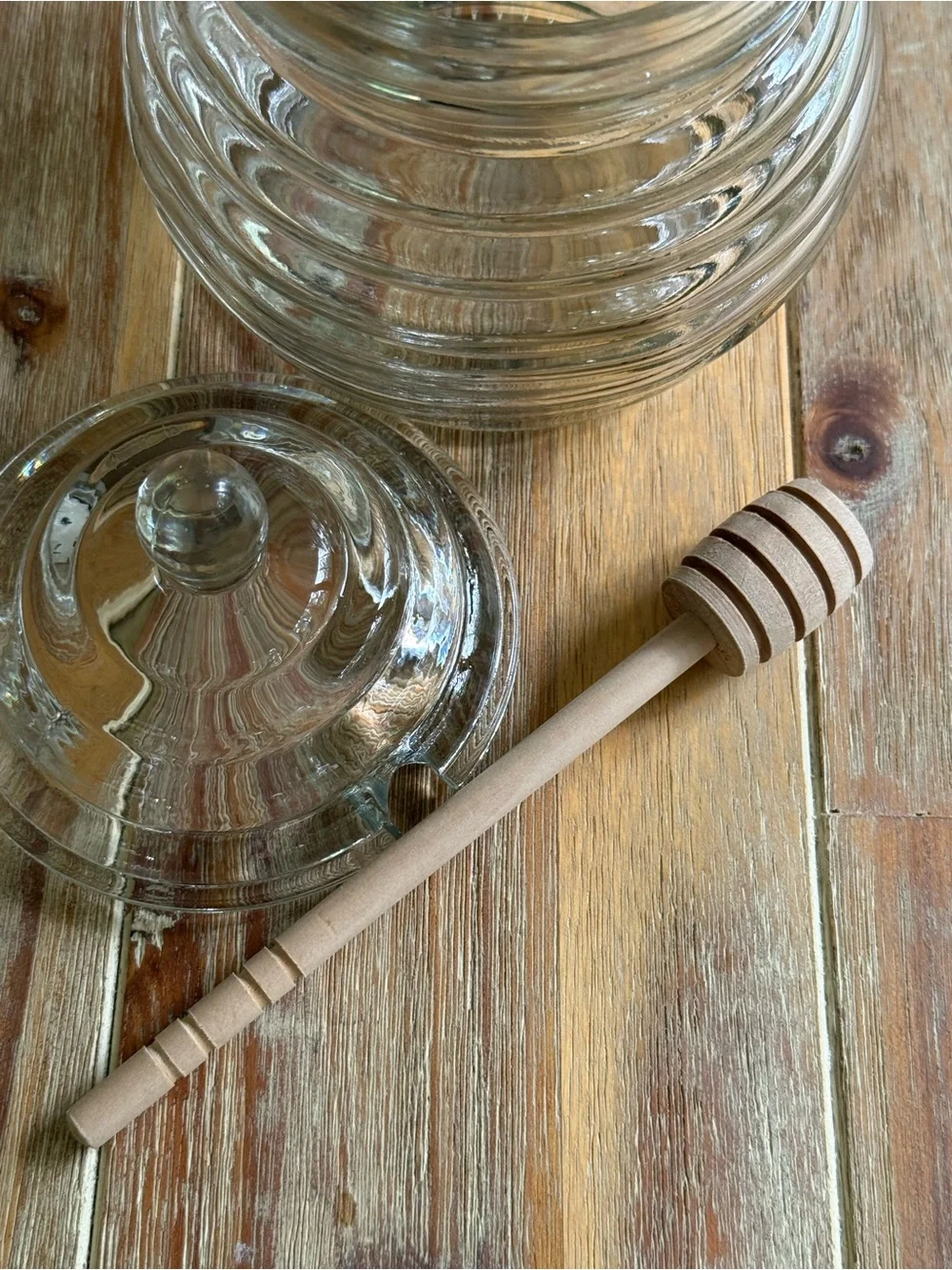 Glass Beehive Honey Dipper Jar